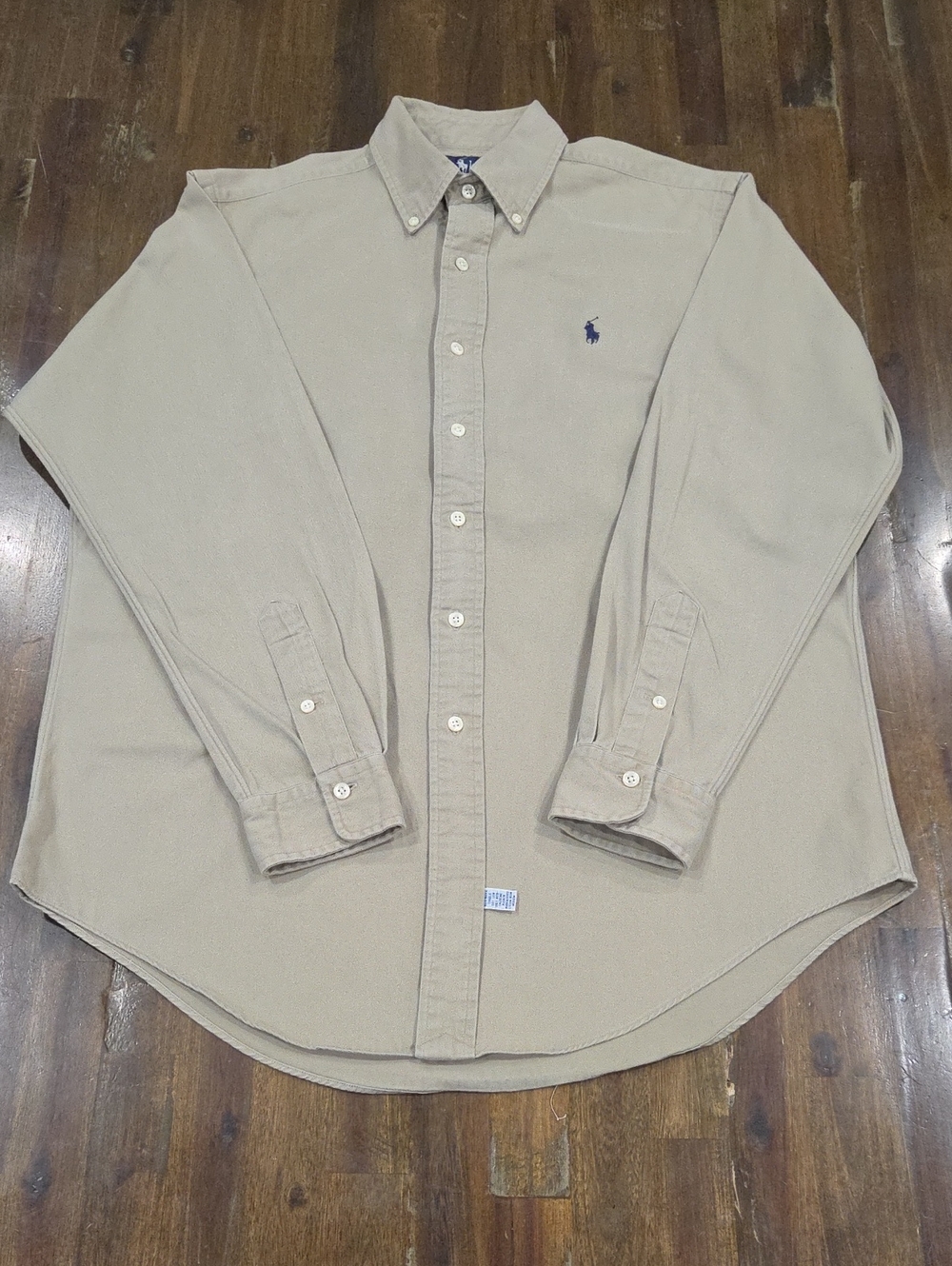 Ralph Lauren Men's Tan Button-Down Oxford Shirt with Navy Pony